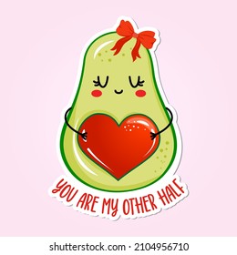 Du bist meine andere Hälfte - Cute handgezeichnet Avocado Paar Illustration kawaii Stil. Valentinstag-Farbposter. Gut für Poster, Grußkarten, Banner, Textilien, Geschenke, Hemden, Becher. 