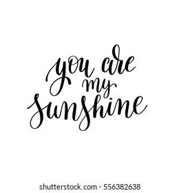 you are my sunshine black and white hand written lettering phrase about love to valentines day design poster, greeting card, photo album, banner, calligraphy text vector illustration