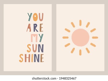 You are my sunshine, Greeting Card illustration with hand drawn sun