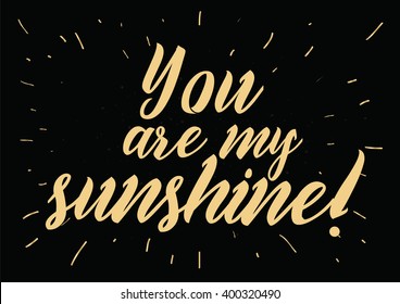 You are my sunshine inscription. Greeting card with calligraphy. Hand drawn lettering design. Photo overlay. Typography for banner, poster or apparel design. Vector typography.