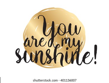 You are my sunshine inscription. Greeting card with calligraphy. Hand drawn lettering design. Photo overlay. Typography for banner, poster or apparel design. Vector typography.