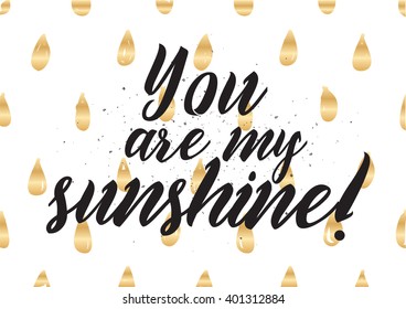 You are my sunshine inscription. Greeting card with calligraphy. Hand drawn lettering design. Photo overlay. Typography for banner, poster or apparel design. Vector typography.