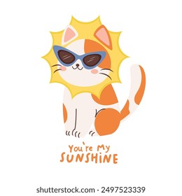 You are my sunshine orange cat with sunglasses illustration vector