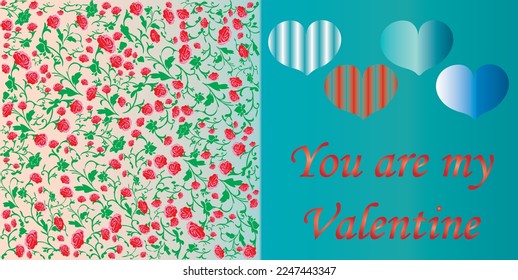 You are my valentine card with pink and red roses celebration background vector for love card, theme, sweet and cute pattern, texture, backdrop, design and art