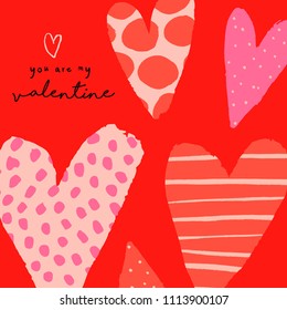 You Are My Valentine cute vector illustration with hearts. Valentine's Day background.