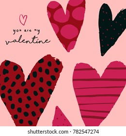 You Are My Valentine cute vector illustration with hearts. Valentine's Day background. 