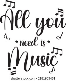 “All you need is music” is a nice and simple typographic design for music lovers.
This design can be printed on posters, wall arts, t-shirts, mugs, stickers, cards or any other product.