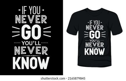 If You never go you’ll never know positive quote t-shirt design.