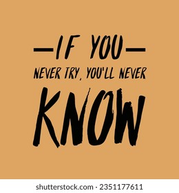 If you never try, you will naver know. Motivational Quote for tshirt, poster