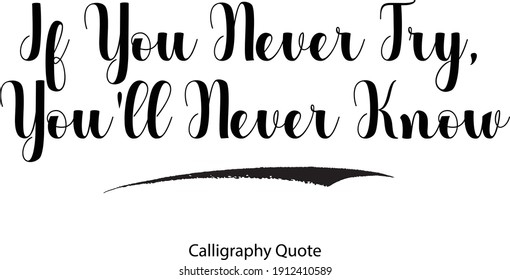 If You Never Try, You'll Never Know Typography Text Inscription Phrase 