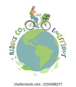 You are not just burning off calories. Importance of riding bicycle for the well-being of the environment and society. Global problem. Ecological vertical poster. Vector illustration in cartoon style