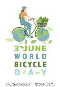You are not just burning off calories. Importance of riding bicycle for the well-being of the environment and society. Global problem. Ecological vertical poster. Vector illustration in cartoon style