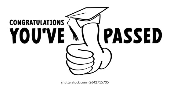 You passed or you did it, thumbs up. Diploma obtained. Diploma celebration, cellebrate sign. Study, education, university, college, graduate concept. Graduation hat cap or Academic cap. student idea.