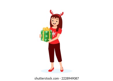 You people holding box present in christmas. Christmas vector style