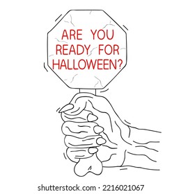 Are you ready for Halloween. Preparation for October 31. Party invitation on paper. Editable hand drawn contour. Sketch in minimalist style. Vector illustration