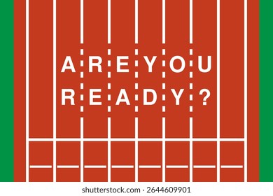 are you ready question, stadium running tracks, sport event poster vector template, cover mockup illustration, business infografics, social issue banner