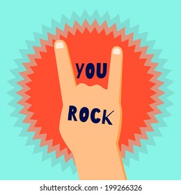 You rock flat design poster template with a devil's horns sign