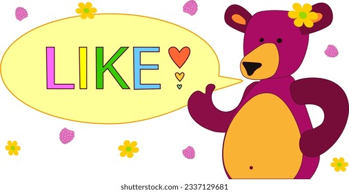 You see an image of a cheerful lilac bear showing "Super" and asking for a "Like"