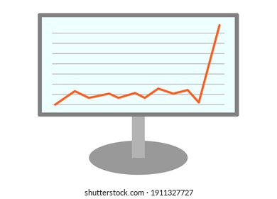 You see a rapidly growing graph on your computer display. Red line graph. Vector illustration.