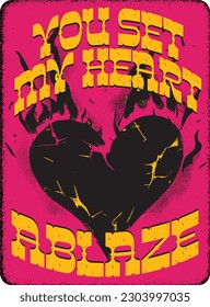 You set my heart ablaze, old west, poster, playing card, retro poster, Inferno, epic, Masquerade, cowboy, west, mascot, love, lovely, heart, Valentine's, silhouette