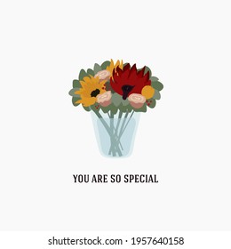 you are so special concept quote card, love, cute, flowers, vase, florist, bouquet, sunflower