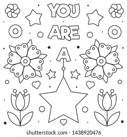 You are a star. Coloring page. Black and white vector illustration