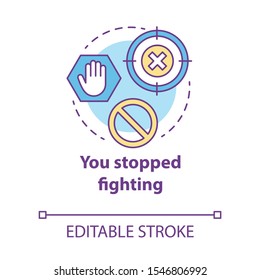 You stopped fighting concept icon. Prohibition of domestic violence. Ban on harassment. Forbid on spousal abuse idea thin line illustration. Vector isolated outline drawing. Editable stroke