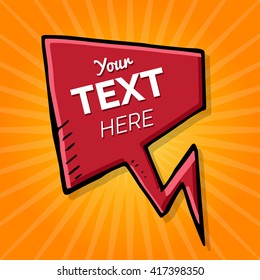 You text here red doodle speech bubble, vector tag orange banner, isolated