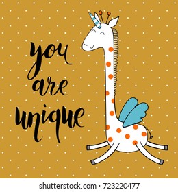 You are unique. Cute Hand Drawn greeting card.