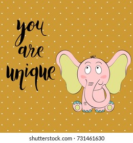 You are unique. Cute Hand Drawn greeting card.