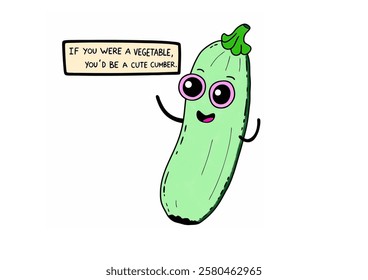 If you were a vegetable, you would be a cute cucumber, illustration poster.