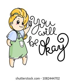 You will be okay. Cute cartoon kids. Vector and illustration.