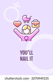 You will nail it greeting card with color icon element. Happy international womens day. Postcard vector design. Decorative flyer with creative illustration. Notecard with congratulatory message