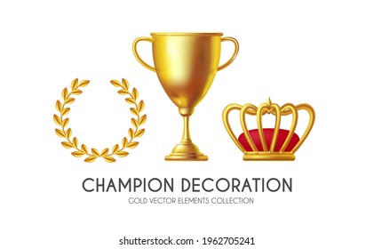 You win Champion background with gold champion cup, crown and laurel wreath. Game, award and competition design