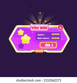 You Win Colorful Cartoon Cute Window Pop Ups For Game UI In Water Bubbles Pattern In Geometric Style In Different Colors Vector Design