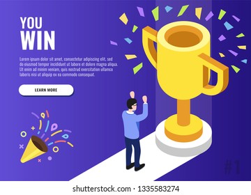 You win concept. Web banner, infographics. Isometric vector illustration.
