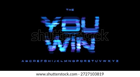 You Win Digital Noice Font Winner Logo Alphabet Vector Glitch Letters Set Modern Typography, Creative Game Typographic Design for Play Button, Games UI Headline, Display Fonts. Vector Typeface