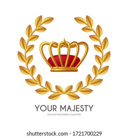 You win! First place and award design with crown and golden wreath. Luxury element.