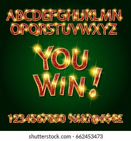 You win. gold alphabets and numbers on dark background. Vector illustration