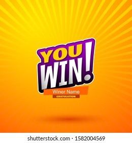 You win lettering. Vector text banner.