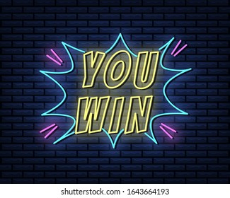 you win neon sign, vector illustration