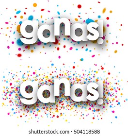 You win paper banners with color drops, Spanish. Vector illustration.