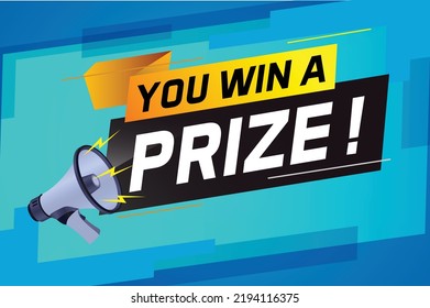 you win prize word concept vector illustration with megaphone and 3d style for use landing page, template, ui, web, mobile app, poster, banner, flyer, background, gift card, coupon, wallpaper