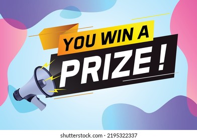 you win prize word concept vector illustration with megaphone and 3d style for use landing page, template, ui, web, mobile app, poster, banner, flyer, background, gift card, coupon, wallpaper