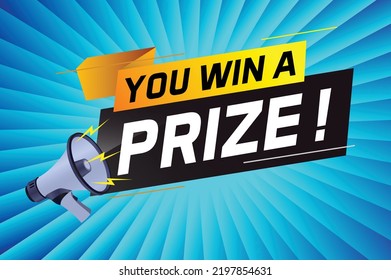 you win prize word concept vector illustration with megaphone and 3d style for use landing page, template, ui, web, mobile app, poster, banner, flyer, background, gift card, coupon, wallpaper