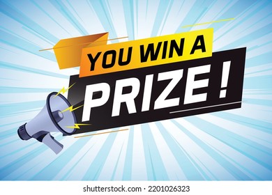 se gana la palabra premio concepto ilustración vector con megáfono y estilo 3d para uso página de inicio, plantilla, ui, web, aplicación móvil, afiche, banner, volante, fondo, tarjeta de regalo, cupón, papel tapiz