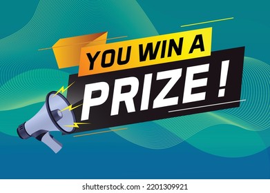 you win prize word concept vector illustration with megaphone and 3d style for use landing page, template, ui, web, mobile app, poster, banner, flyer, background, gift card, coupon, wallpaper
