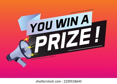 you win prize word concept vector illustration with megaphone and 3d style for use landing page, template, ui, web, mobile app, poster, banner, flyer, background, gift card, coupon, wallpaper