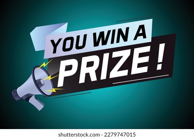 se gana la palabra premio concepto ilustración vector con megáfono y estilo 3d para uso página de inicio, plantilla, ui, web, aplicación móvil, afiche, banner, volante, fondo, tarjeta de regalo, cupón, papel tapiz