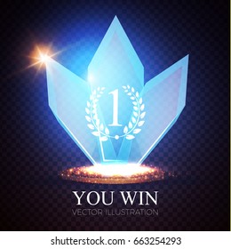 You Win! Realistic Glass Trophy Awards with Light Effects. Cristals. Game Space. Vector illustration